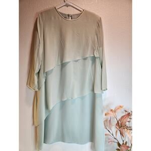Kay Unger Evening 100% Silk Layered Dress 16 Mint‎ Green Long Sleeve